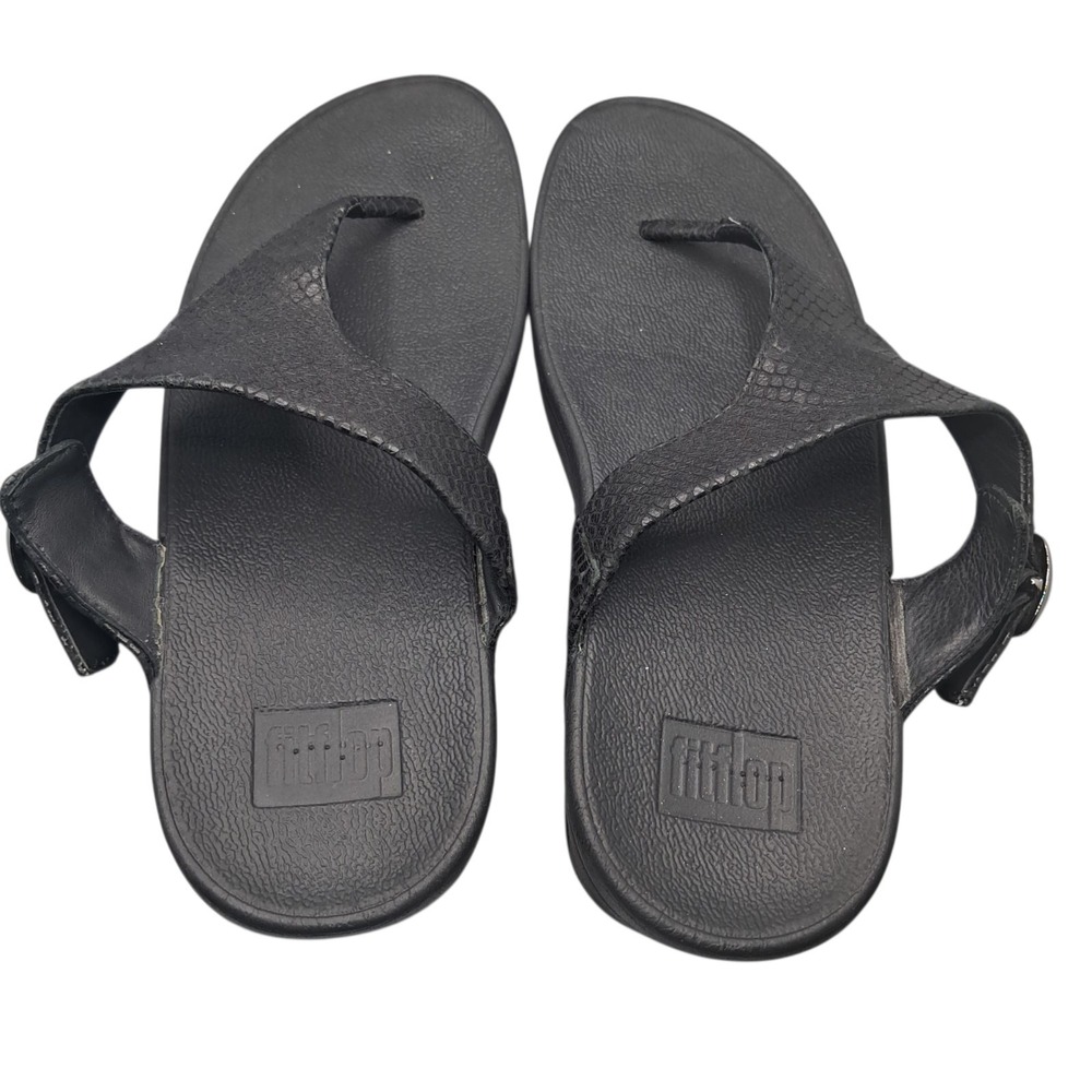 FITFLOP 'The Skinny' Black Print Thong Leather Sandals EUR 41 US 9 Comfort - Picture 3 of 9